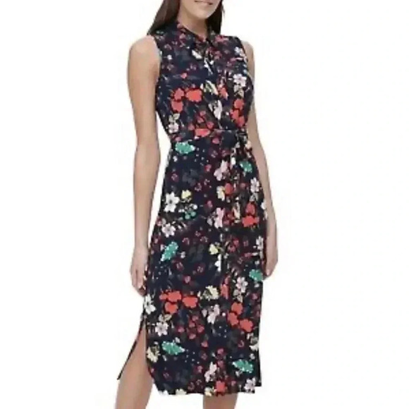 Tommy Hilfiger Blue Floral Sleeveless Button Down Dress - Picture 3 of 15